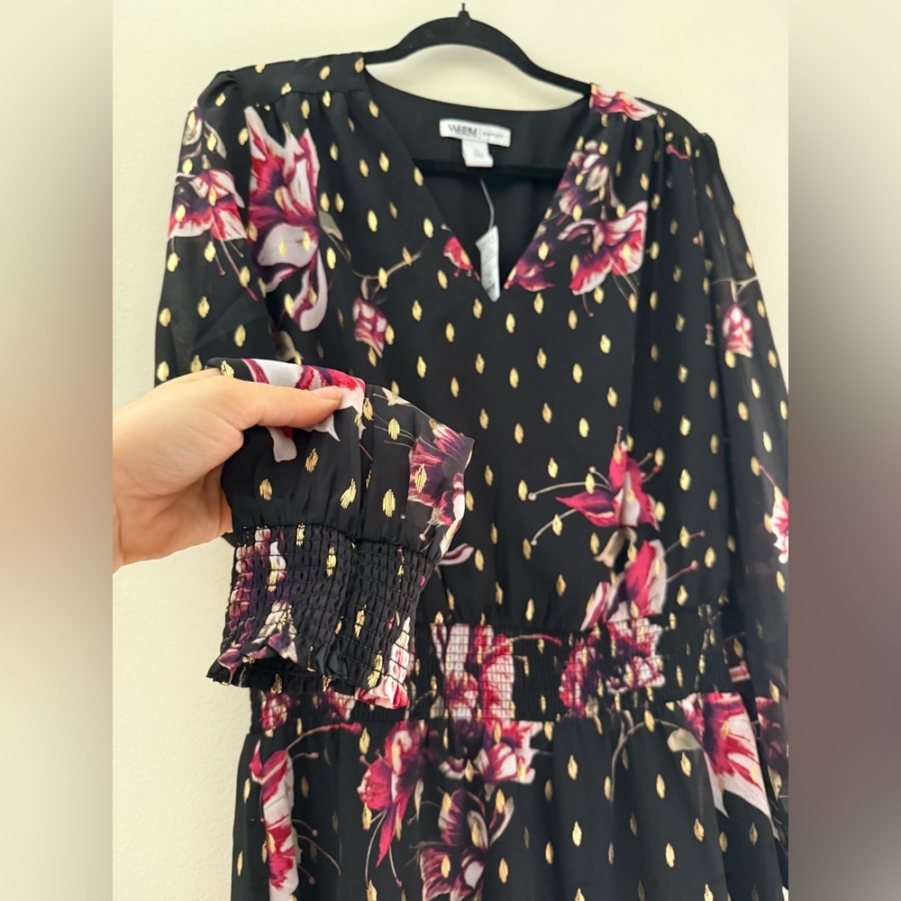 NWT White House Black Market‎ Outlet Metallic Floral Long Sleeve Maxi Dress - 10 - Picture 3 of 9